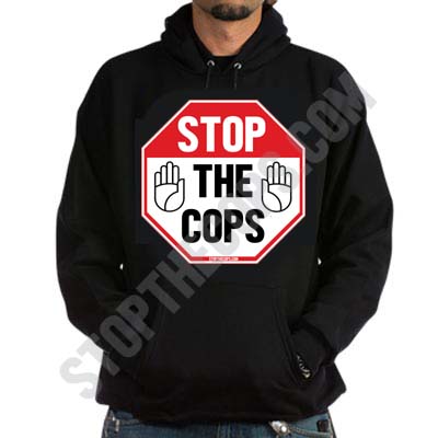 stop the cops logo black hoodie